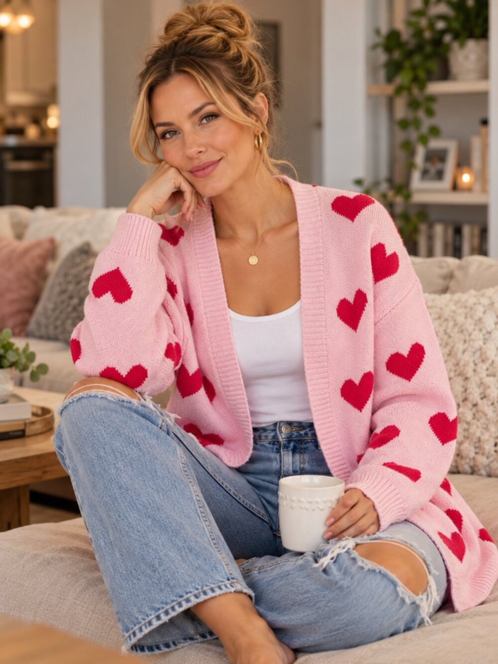 Cogild Open Front Heart Cardigan Sweater - XL - BRAND NEW
